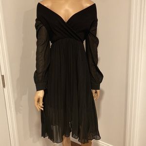 ChicWish black pleated skirt long sleeve dress